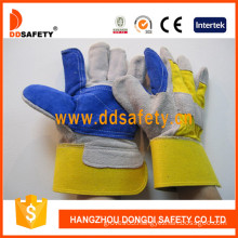 Double Leather Yellow Cotton Back Cow Split Leather Glove -Dlc329